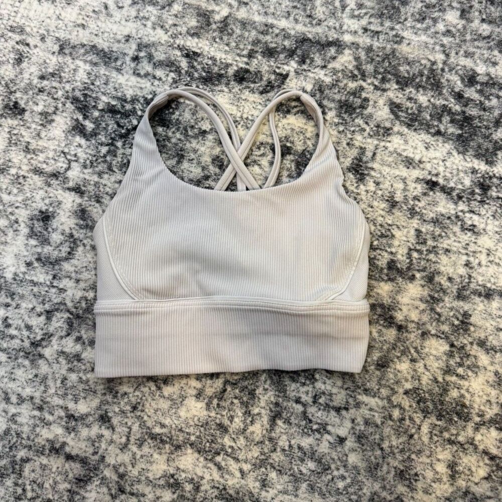 Lululemon Ribbed Cross Back Racerback Sports Bra Light Gray Women's Size S